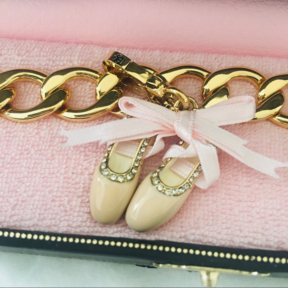 Juicy Couture Gold Charm Bracelet Ballet Shoes Heart NWT Box
